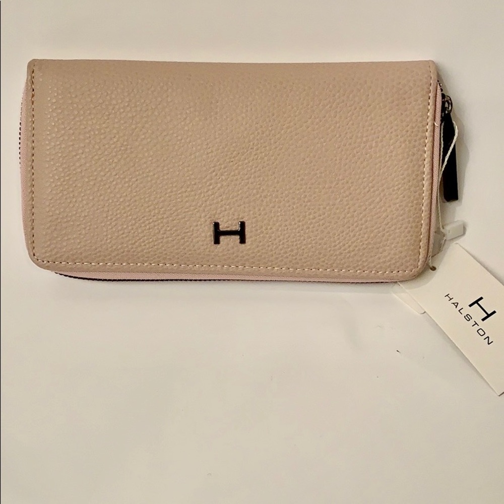 Halston Madeline Zip Around Wallet in Blush Pebble